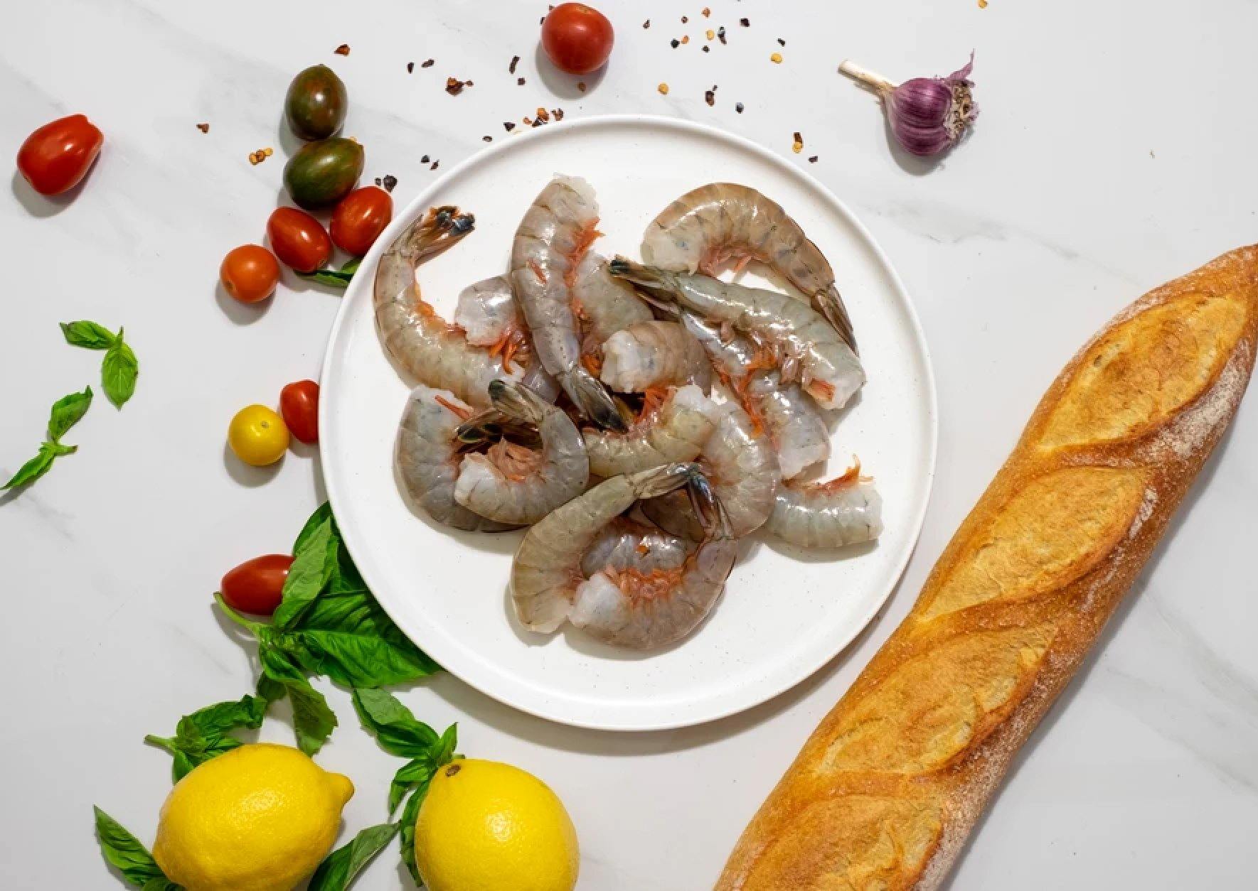 Sambuca Prawns on Speckled White Stoneware